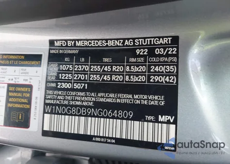 2022 Mercedes-Benz Glc 300 Suv from USA, damaged, VIN W1N0G8DB9NG064809